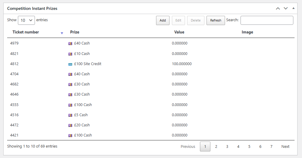 Instant wins on competition product