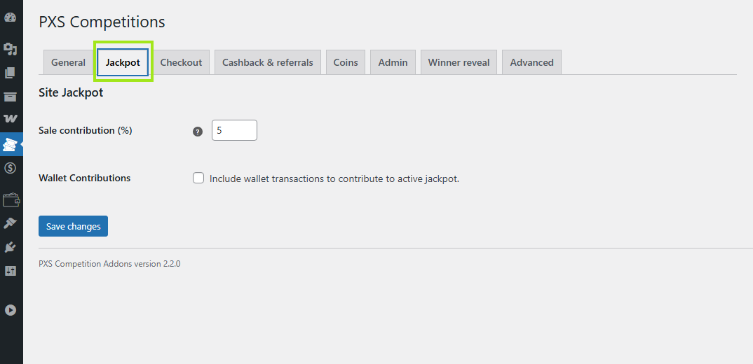 Jackpot global settings tab