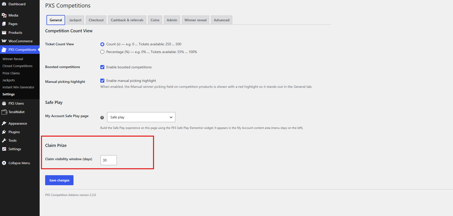 Prize claim customer and admin flow