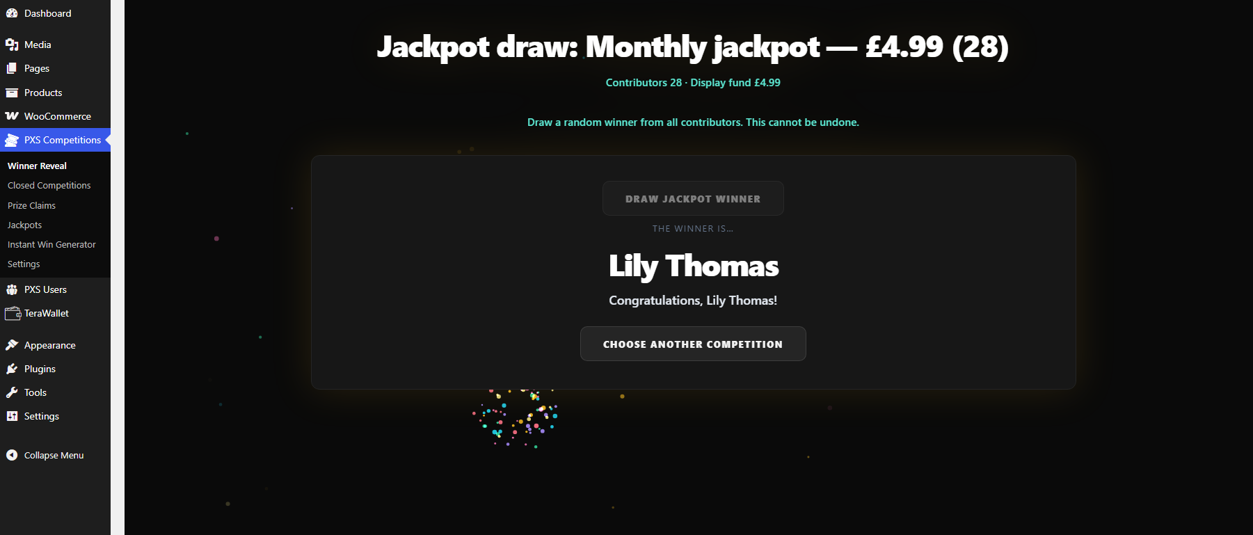Jackpot winner reveal draw