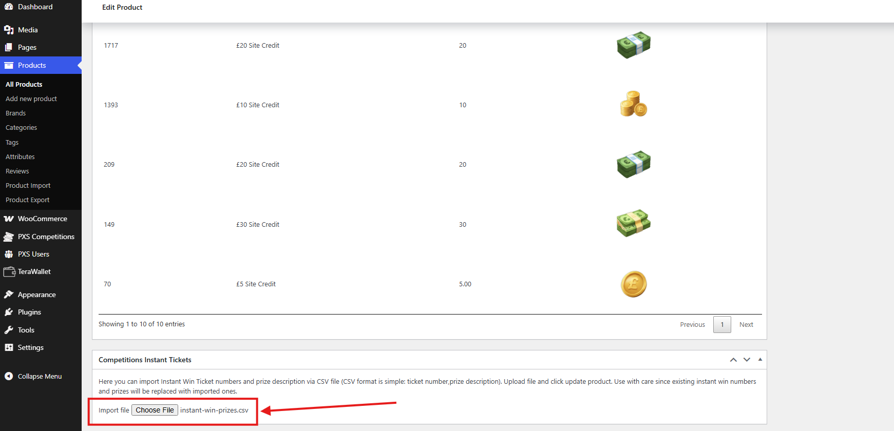 Using exported instant win CSV